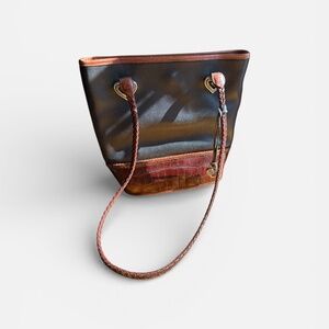 Leather Handbag, Brighton two-tone black and brown croc-embossed bucket bag